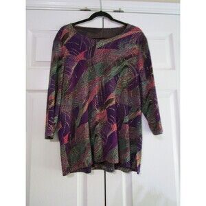 Vintage Amanda Tunic Top Womens XL Purple Metallic Long Sleeve Made USA 90s